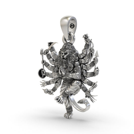 925 Silver Narasimha Bhagwan Pendant | Lord Narasimha Spiritual Jewelry for Protection & Strength