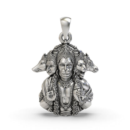 925 Silver Panchmukhi Hanumanji Pendant | Divine Protection & Strength Jewelry