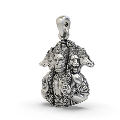 925 Silver Panchmukhi Hanumanji Pendant | Divine Protection & Strength Jewelry
