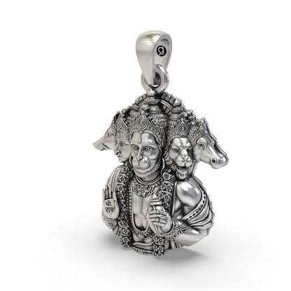 925 Silver Panchmukhi Hanumanji Pendant | Divine Protection & Strength Jewelry