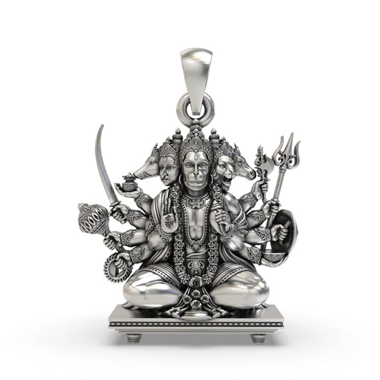Sitting Panchmukhi Hanuman 925 Silver Pendant | Divine Protection & Strength Jewelry