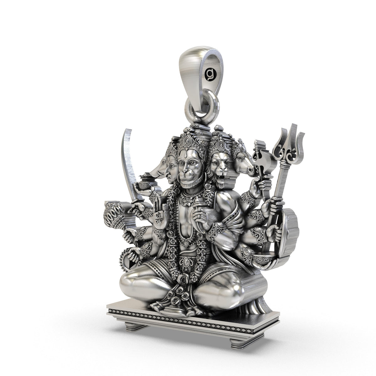 Sitting Panchmukhi Hanuman 925 Silver Pendant | Divine Protection & Strength Jewelry