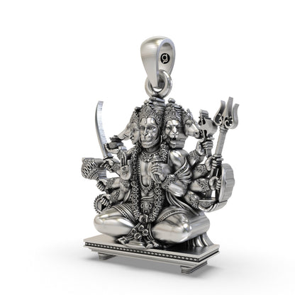 Sitting Panchmukhi Hanuman 925 Silver Pendant | Divine Protection & Strength Jewelry