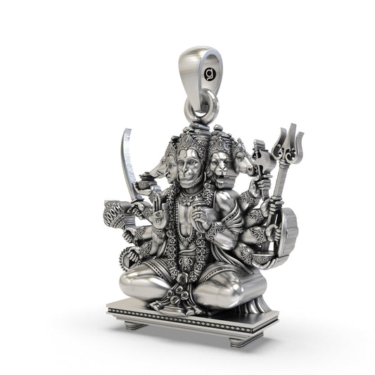Sitting Panchmukhi Hanuman 925 Silver Pendant | Divine Protection & Strength Jewelry
