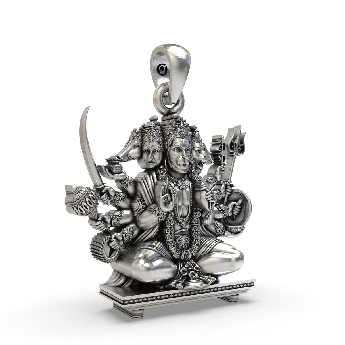 Sitting Panchmukhi Hanuman 925 Silver Pendant | Divine Protection & Strength Jewelry