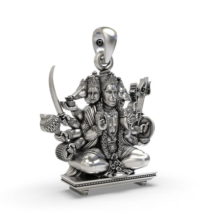 Sitting Panchmukhi Hanuman 925 Silver Pendant | Divine Protection & Strength Jewelry