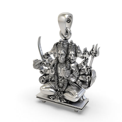 Sitting Panchmukhi Hanuman 925 Silver Pendant | Divine Protection & Strength Jewelry