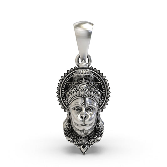 925 Silver Hanumanji Face Pendant – Lord Hanuman Jewelry | Handmade Devotional Pendant for Strength & Protection