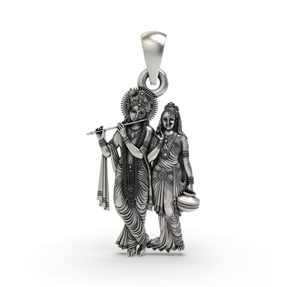 925 Silver Radha Krishna Pendant | Divine Love & Devotion Spiritual Jewelry