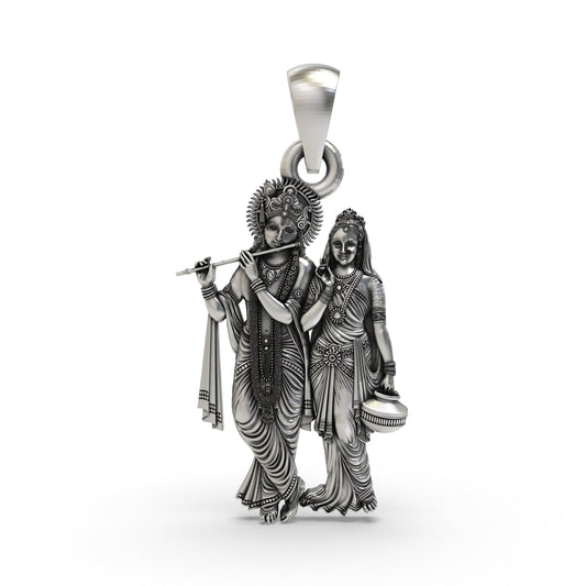 925 Silver Radha Krishna Pendant | Divine Love & Devotion Spiritual Jewelry