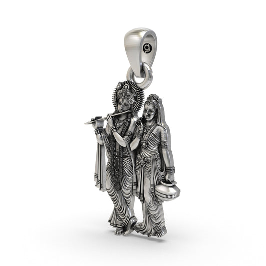925 Silver Radha Krishna Pendant | Divine Love & Devotion Spiritual Jewelry
