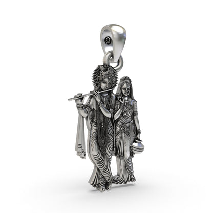 925 Silver Radha Krishna Pendant | Divine Love & Devotion Spiritual Jewelry