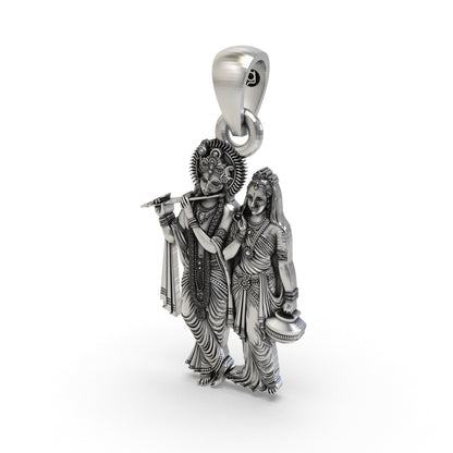 925 Silver Radha Krishna Pendant | Divine Love & Devotion Spiritual Jewelry