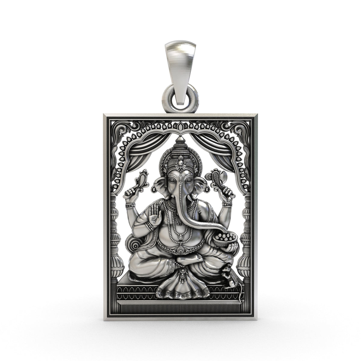 925 Silver Lord Ganesha Frame Pendant – Sacred Ganesh Locket