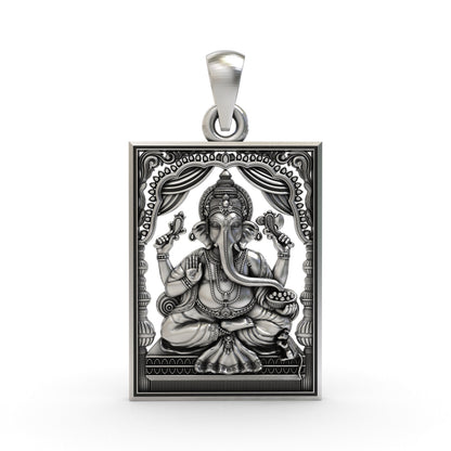 925 Silver Lord Ganesha Frame Pendant – Sacred Ganesh Locket