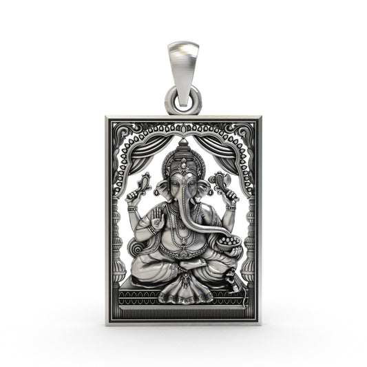 925 Silver Lord Ganesha Frame Pendant – Sacred Ganesh Locket
