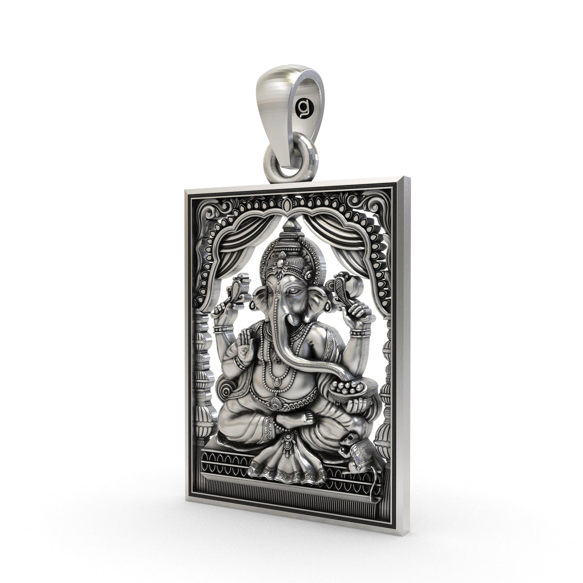 925 Silver Lord Ganesha Frame Pendant – Sacred Ganesh Locket