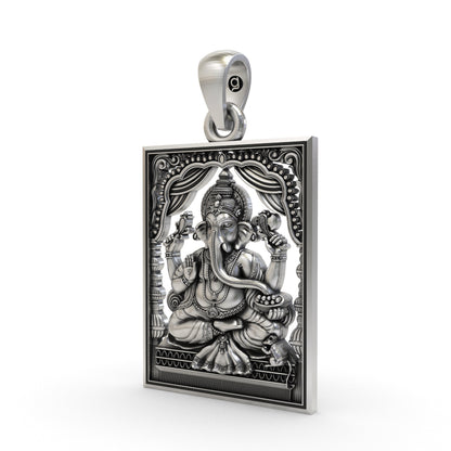 925 Silver Lord Ganesha Frame Pendant – Sacred Ganesh Locket