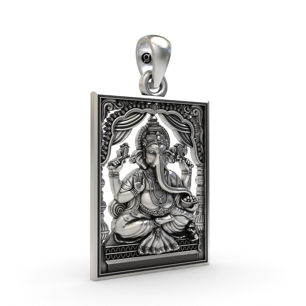 925 Silver Lord Ganesha Frame Pendant – Sacred Ganesh Locket