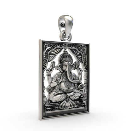 925 Silver Lord Ganesha Frame Pendant – Sacred Ganesh Locket