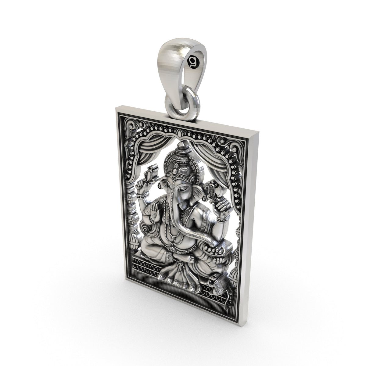 925 Silver Lord Ganesha Frame Pendant – Sacred Ganesh Locket