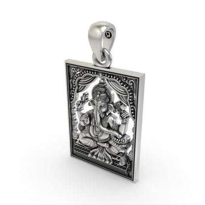 925 Silver Lord Ganesha Frame Pendant – Sacred Ganesh Locket