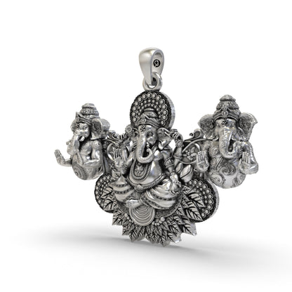 925 Silver Triple Ganesha Pendant – Three Lord Ganesh Design