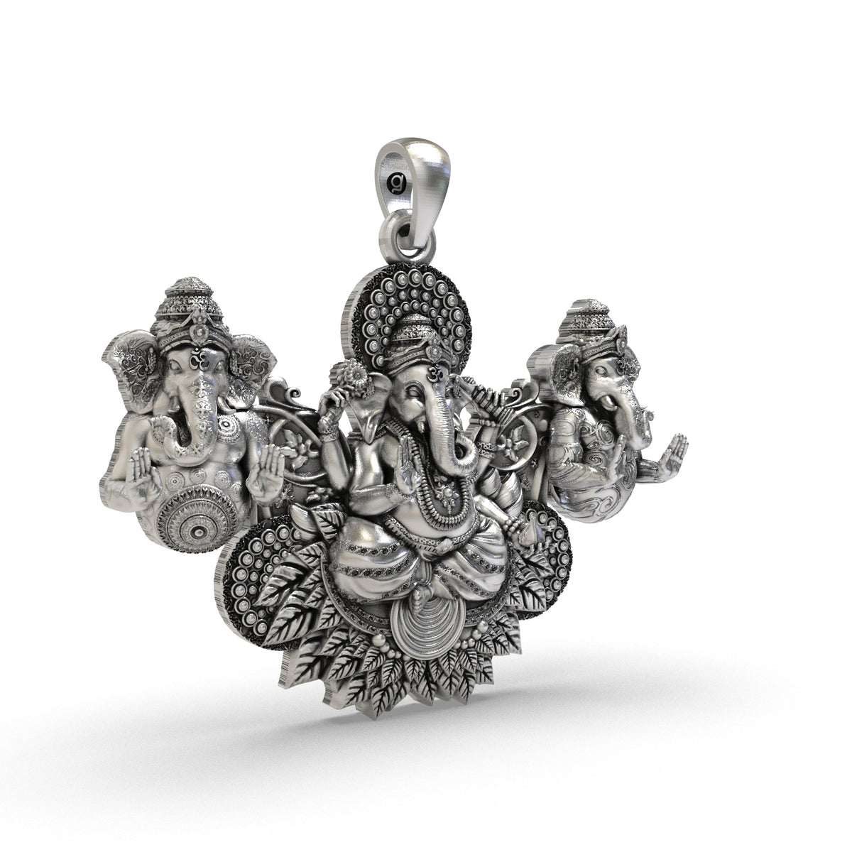 925 Silver Triple Ganesha Pendant – Three Lord Ganesh Design