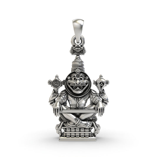 925 Silver Narasimha Bhagwan Mantra Pendant – Lord Narasimha Protection Jewelry | Handmade Devotional Necklace