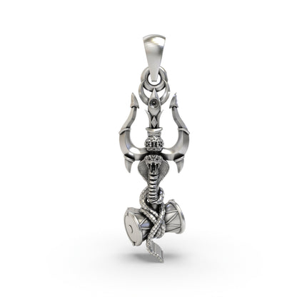 925 Silver Trishul Damru Pendant – Sacred Shiva Symbol Jewelry