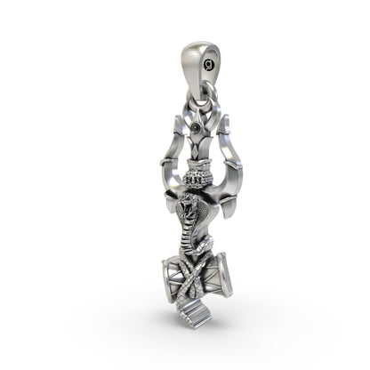 925 Silver Trishul Damru Pendant – Sacred Shiva Symbol Jewelry