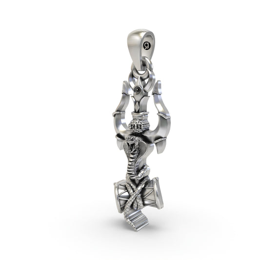 925 Silver Trishul Damru Pendant – Sacred Shiva Symbol Jewelry