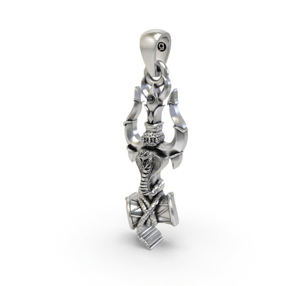 925 Silver Trishul Damru Pendant – Sacred Shiva Symbol Jewelry