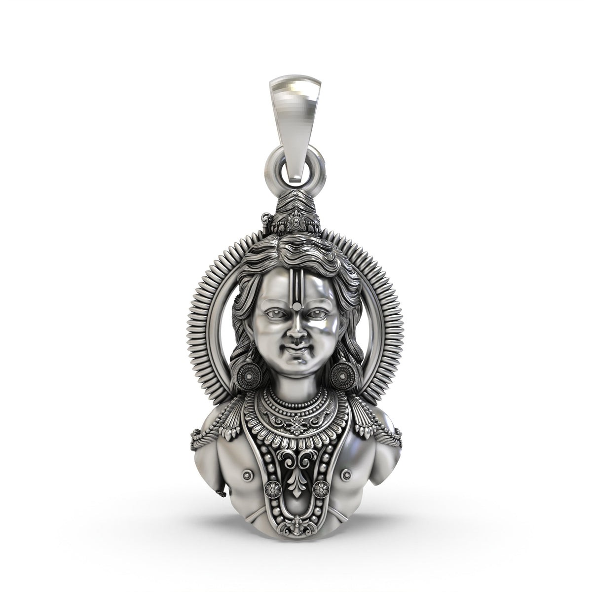 925 Silver Ayodhya Ram Lala Face Pendant – Sacred Lord Ram Jewelry