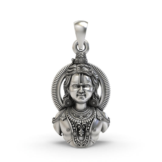 925 Silver Ayodhya Ram Lala Face Pendant – Sacred Lord Ram Jewelry