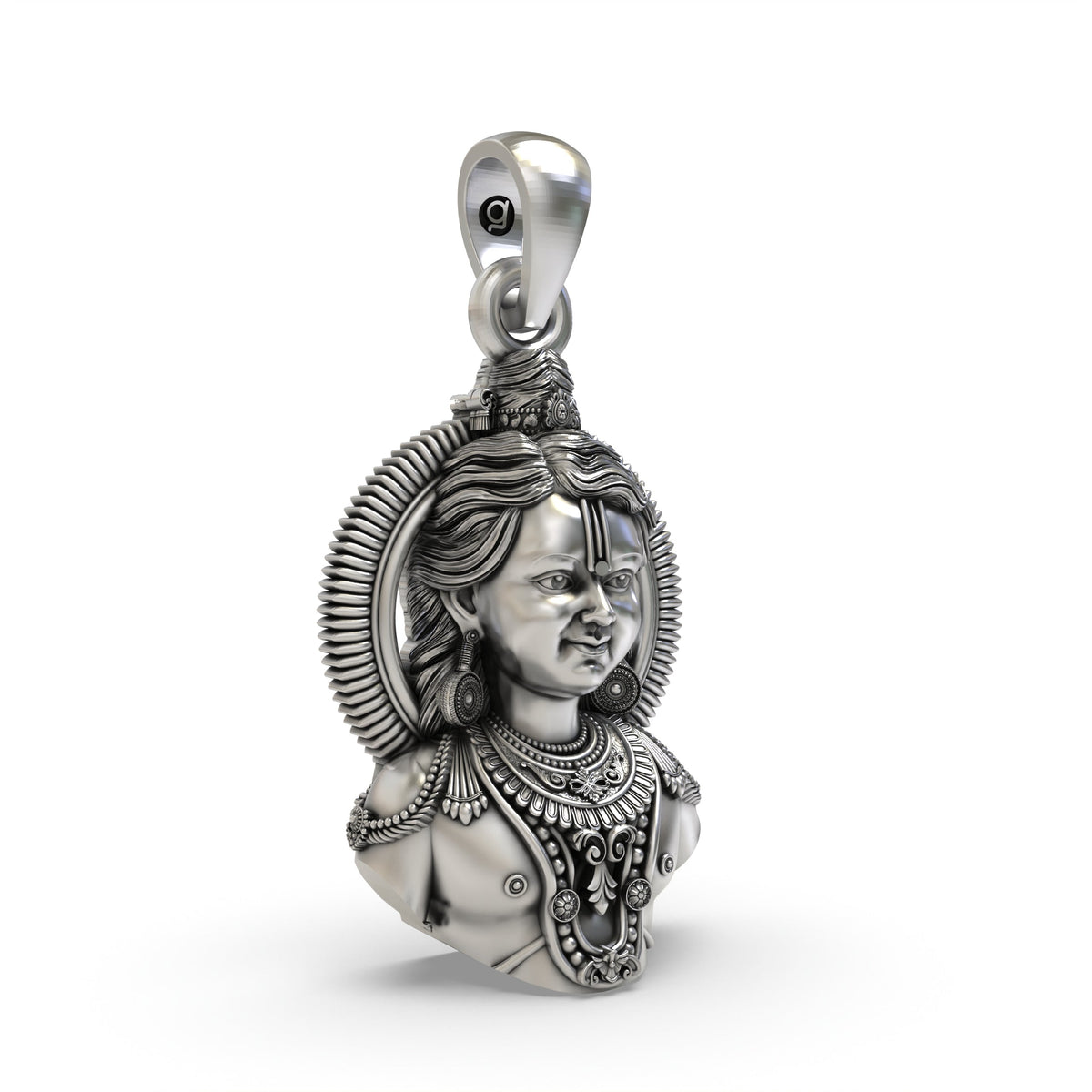 925 Silver Ayodhya Ram Lala Face Pendant – Sacred Lord Ram Jewelry