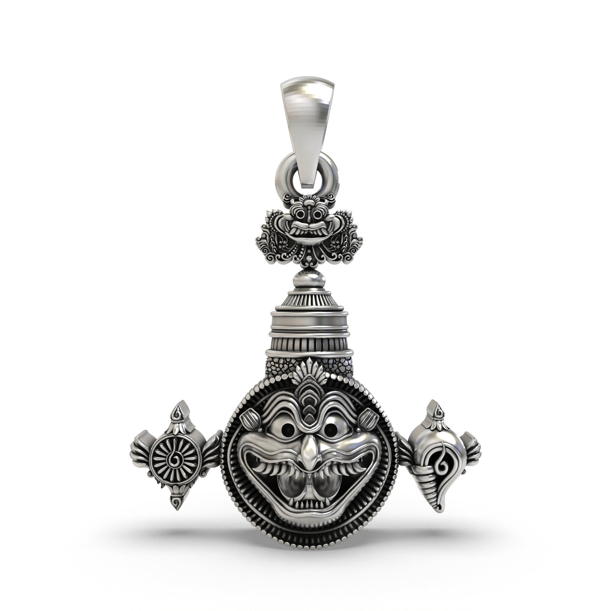 925 Silver Narasimha Pendant with Shankh & Chakra – Lord Vishnu Jewelry