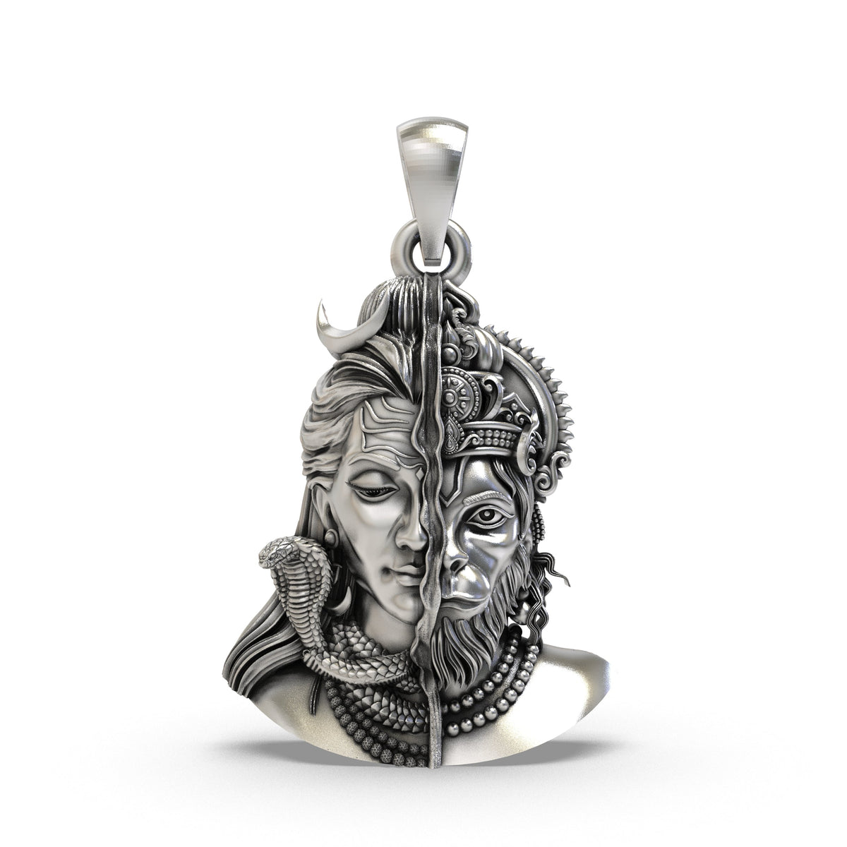 925 Silver Half Shiva Half Hanuman Face Pendant – Ardhanari Veer Devotional Jewelry | Handmade Spiritual Pendant