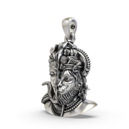 925 Silver Half Shiva Half Hanuman Face Pendant – Ardhanari Veer Devotional Jewelry | Handmade Spiritual Pendant