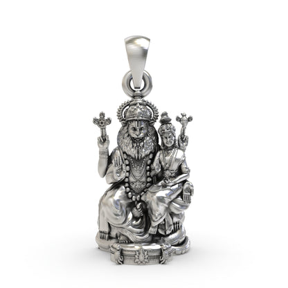 925 Silver Lakshmi Narasimha Pendant | Oxidized Temple Finish | Lord Narasimha Devotional Hindu Jewelry – Shukan Jewellers