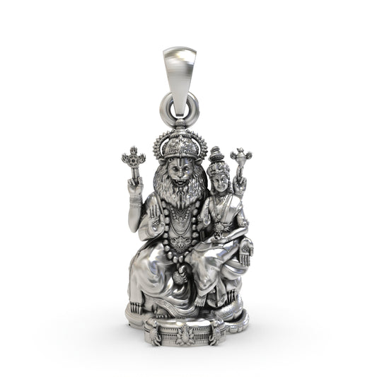 925 Silver Lakshmi Narasimha Pendant | Oxidized Temple Finish | Lord Narasimha Devotional Hindu Jewelry – Shukan Jewellers