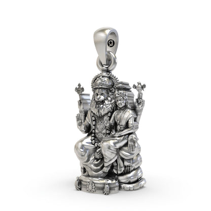 925 Silver Lakshmi Narasimha Pendant | Oxidized Temple Finish | Lord Narasimha Devotional Hindu Jewelry – Shukan Jewellers