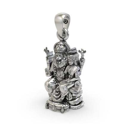 925 Silver Lakshmi Narasimha Pendant | Oxidized Temple Finish | Lord Narasimha Devotional Hindu Jewelry – Shukan Jewellers