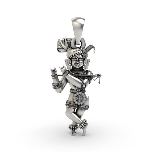 925 Silver Radha Raman Krishna Pendant – Vaishnav Devotional Jewelry | Handmade Hindu Spiritual Necklace