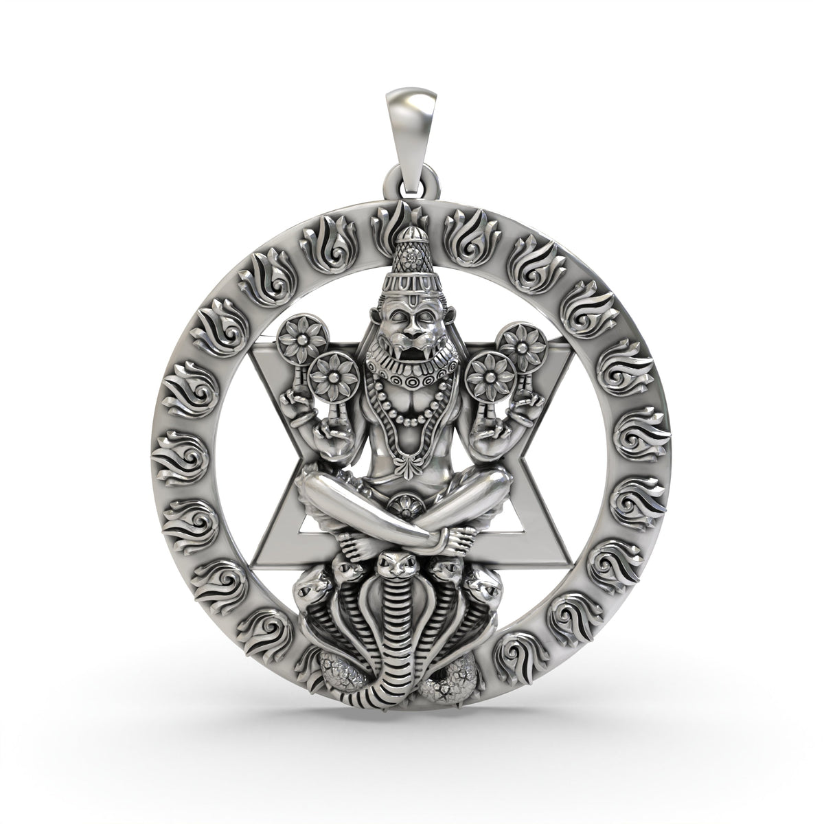 925 Silver Chakra Narasimha Pendant | Vishnu Devotional Jewelry