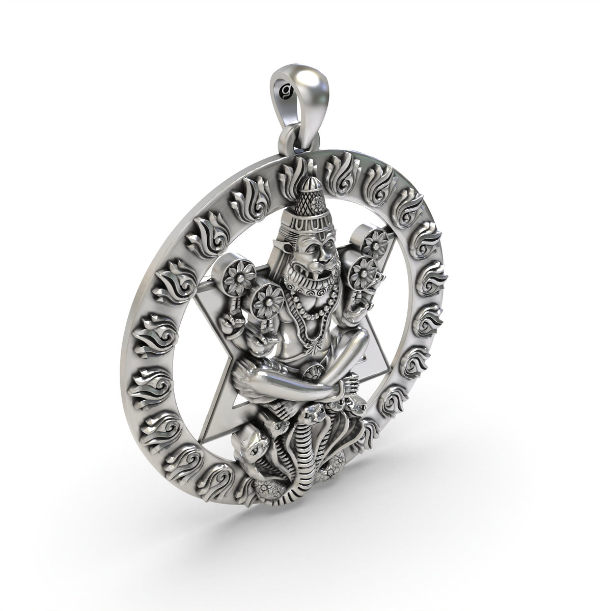 925 Silver Chakra Narasimha Pendant | Vishnu Devotional Jewelry