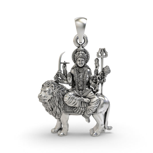 925 Silver Durga Maa Pendant | Sherawali Simhavahini Idol – Shukan Jewellers