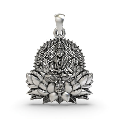 925 Silver Lakshmi Maa Lotus Pendant | Wealth & Prosperity Jewelry