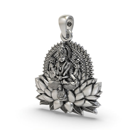 925 Silver Lakshmi Maa Lotus Pendant | Wealth & Prosperity Jewelry