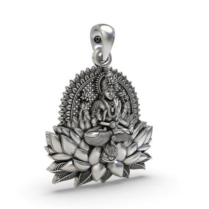 925 Silver Lakshmi Maa Lotus Pendant | Wealth & Prosperity Jewelry